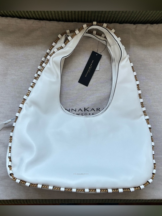 Donna Karan Handbags - Donna Karan White Leather Shoulder Hobo with Gold-Trim Detail
